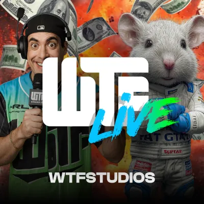 WTF Live game card with host, mascot and studio branding